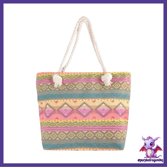 Ethnic Print Colorful Tote Bag With Rope Handles - Picture 1 of 1
